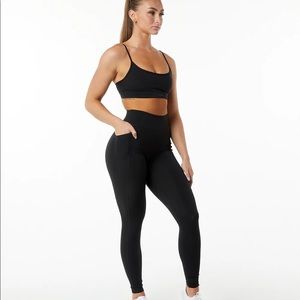 Alphalete Surface Pocket Leggings - Black with White Logo - Size XS